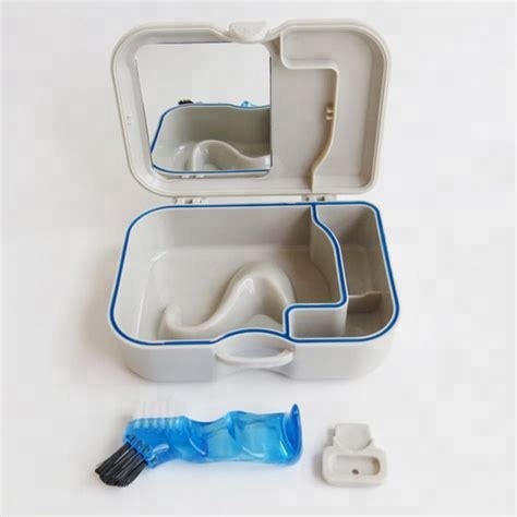 Plastic Denture Cleaning travel case Denture box with mirror